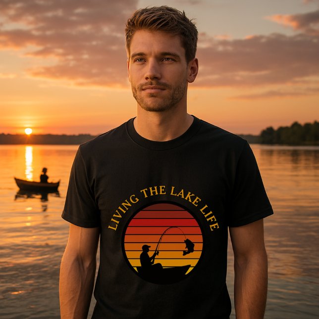 T-shirt Man Fishing Retro Sunset Lake Modèle de vie (Créateur téléchargé)