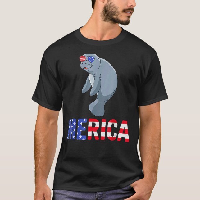 T-shirt Manatee 4 juillet Merica Animal Mer Sunglass Ame (Devant)