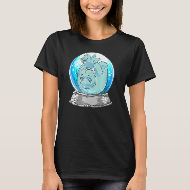 T-shirt Manatee Maman et bébé Jouer mignon Globe de neige  (Devant)
