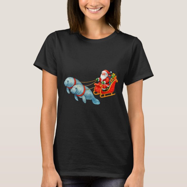 T-shirt Manatee Santa Christmas Sleigh - Funny Manatee Xma (Devant)