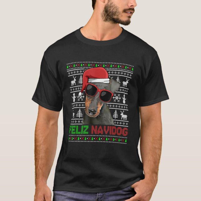 T-shirt Manchester Terrier Chien Feliz Navidog Funny Chris (Devant)