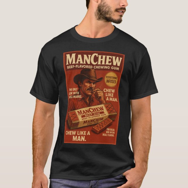 T-shirt ManChew Beef Gum – Retro Macho Parody Shirt (Devant)