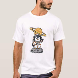 T-shirt Manchot astronaute mignon faisant signe sur un ast