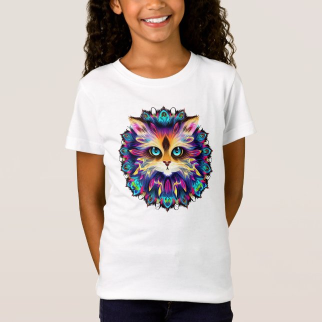 T-Shirt Mandala avec joli portrait de chat en fureur (Devant)