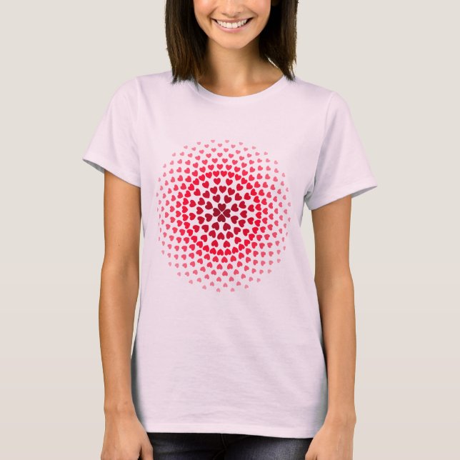 T-shirt Mandala des coeurs rouges et roses (Devant)