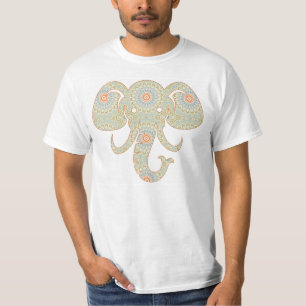 T-shirt Mandala éléphant en vert clair et orange