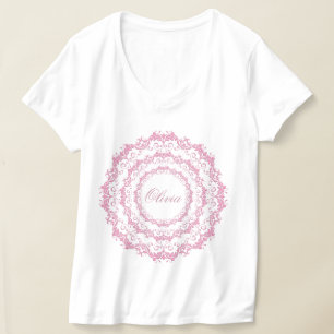 T-shirt Mandala ethnique rose floral. Nom.