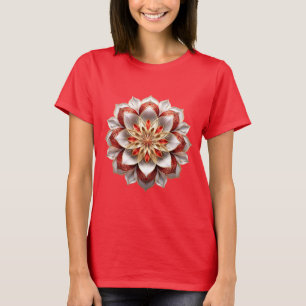 T-shirt Mandala rouge doré - Élégante symétrie florale