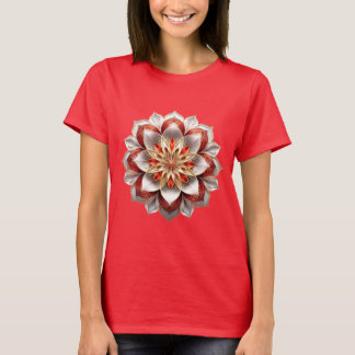 T-shirt Mandala rouge doré - Élégante symétrie florale