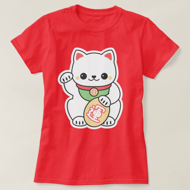T-shirt Maneki blanc mignon Neko (Design devant)