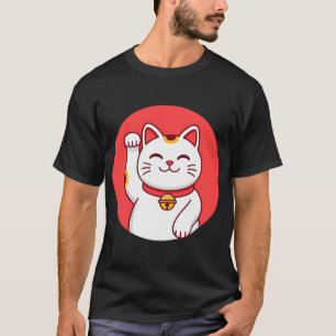 T-shirt Maneki Neko Chanceux avec Fond de Drapeau Japonais