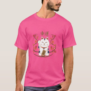 T-shirt Maneki-neko chat avec bonne chance kanji