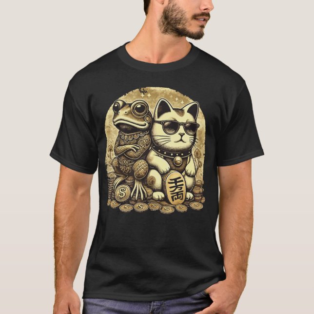 T-shirt Maneki Neko et Jin Chan - La chance et la prospéri (Devant)