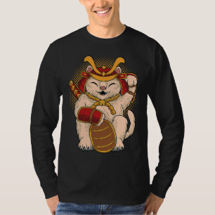 T-shirt Maneki Neko Samouraï Japon Chat Chanceux Argent Ch