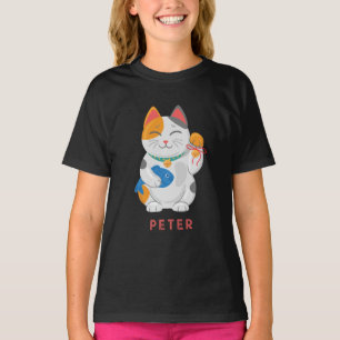 T-shirt Maneki Neko White Chat, symbole de bonne chance