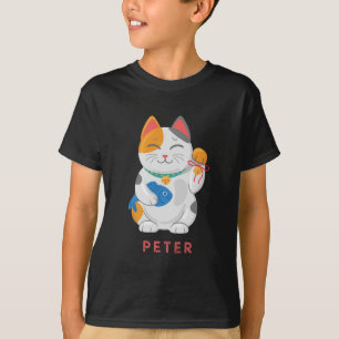 T-shirt Maneki Neko White Chat, symbole de bonne chance