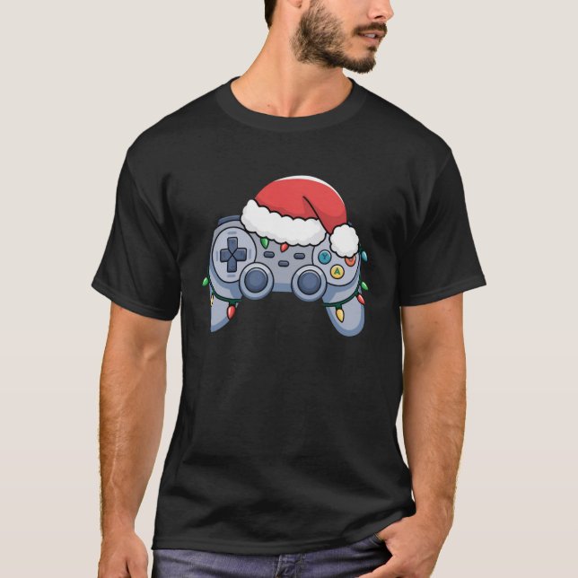 T-shirt Manette de jeu vidéo chapeau de Noël Santa Gamer (Devant)
