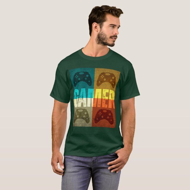 T-Shirt manette de jeu vidéo vintage GAMER (Devant entier)