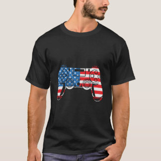 T-shirt Manette De Jeux Vidéo Quatrième 4 Juillet Américai