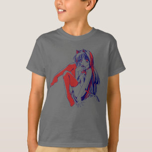 T-shirt Manga américain Neko Chatte fille Mignon Anime