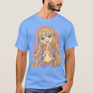 T-shirt Manga Girl with Comic Guinea Pig in Hand for Pet F