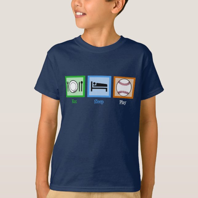 T-shirt Mange Sommeil Jouer Baseball amusant Enfants (Devant)