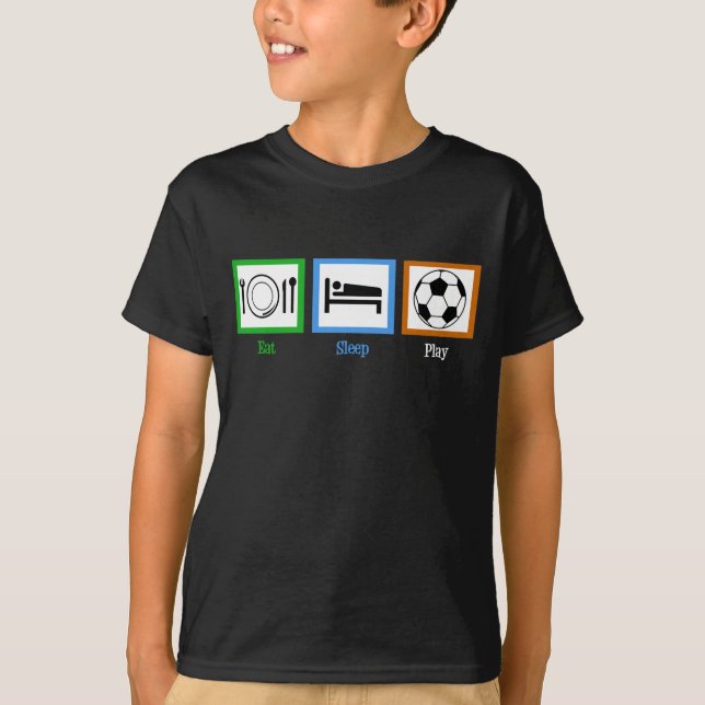 T-shirt Mange Sommeil Jouer Football Amusant Football Enfa (Devant)
