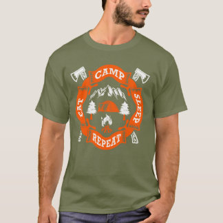 T-shirt Manger Campement Dormir Répéter Feu Haches Croisée