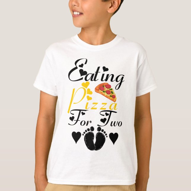 T-shirt Manger De La Pizza Pour Deux Grossesses Drôle (Devant)