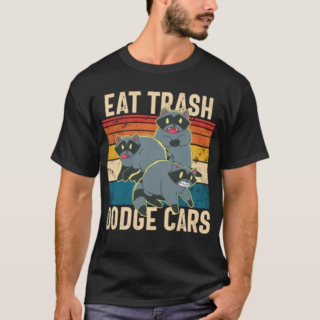 T-shirt Manger Déchets Voitures Retro Raccoon Trash Panda (Devant)