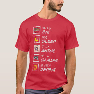 T-shirt Manger Dormir Anime Jeux Répéter Gamer Adolescents