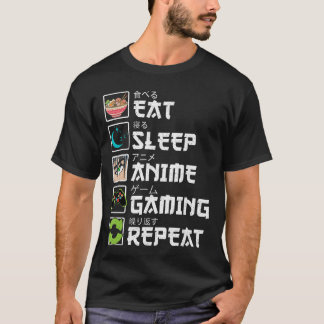 T-shirt Manger Dormir Anime Jeux Répéter Gamer Hommes Adol