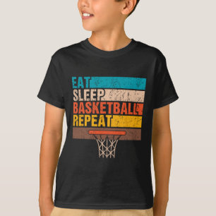 T-shirt Manger. Dormir. Ballon de basket. Recommencer. Jeu