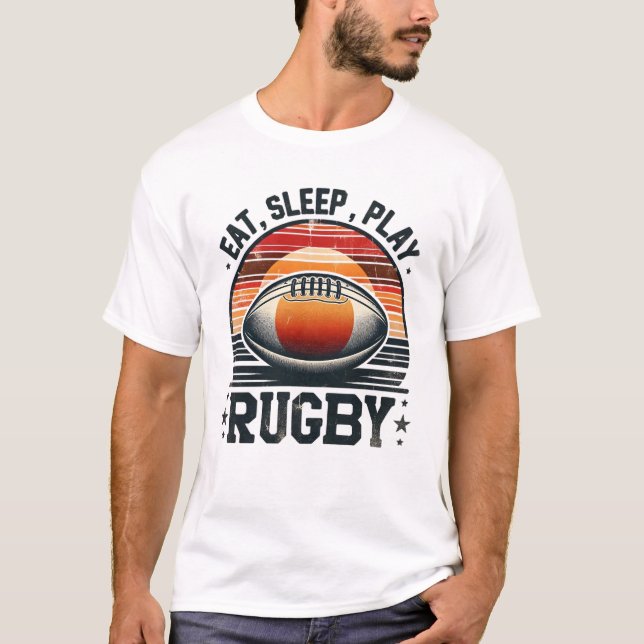 T-shirt manger, dormir, jouer au rugby (Devant)