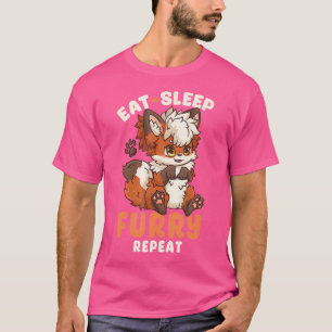 T-shirt Manger Dormir Poilu Répéter Je Cute Anime Renard C
