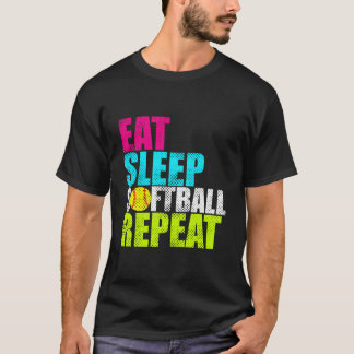 T-shirt Manger Dormir Softball à Lancé Rapide Répéter