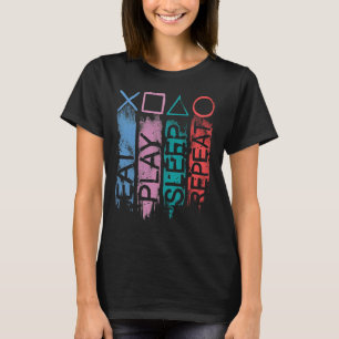 T-shirt Manger Jouer Dormir Répéter Joueur Jeux Rétro