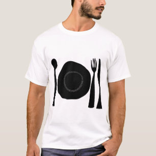 T-shirt Manger Mangez noir et blanc Plaque et ustensiles G