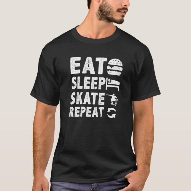 T-shirt Manger Patinage de sommeil Répéter Skateboard Skat (Devant)
