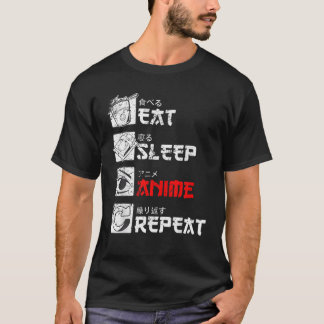 T-shirt Manger Sleep Anime Répéter Manga Japon Kanji Weeb 