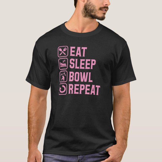 T-shirt Manger Sleep Bowl Répéter Bowling Alley Party 3 (Devant)