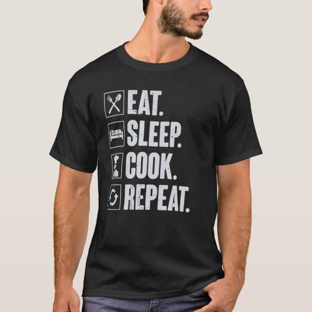 T-shirt Manger Sleep Cook Répéter Retro Cook Chef Cuisine (Devant)