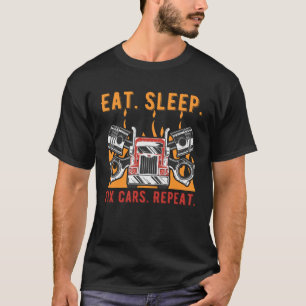 T-shirt Manger Sleep Fixer Voitures Répéter Auto Mécanique