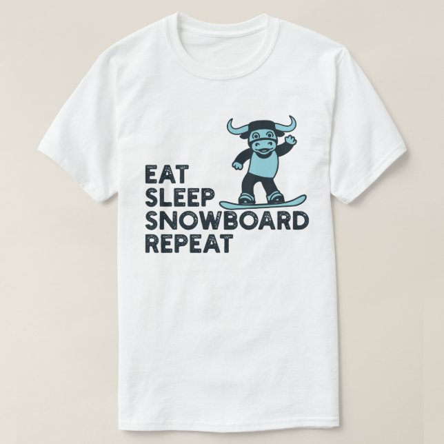 T-shirt Manger Sleep Snowboard Répéter (Design devant)