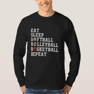 T-shirt Manger Sleep Softball Volleyball Basketball Répéti