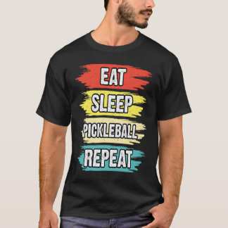 T-shirt Manger Sommeil Pickleball Répéter Rétro Vintage 2