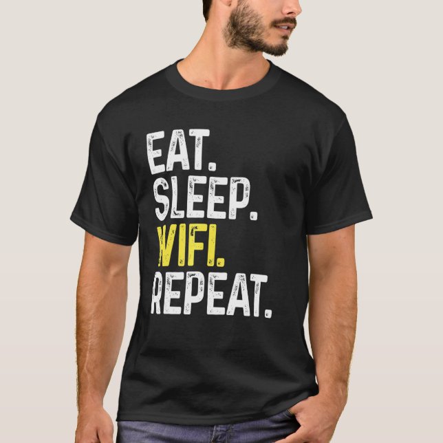 T-shirt Manger Sommeil Wifi Répéter Connexion Wifi Télépho (Devant)