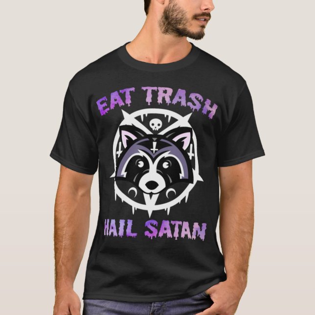 T-shirt Manger Trash Hail Satan Raccoon Trash Panda Satani (Devant)