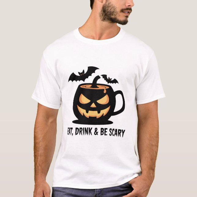 T-shirt Mangez Boire Soyez Effrayant Citrouille Tee (Devant)