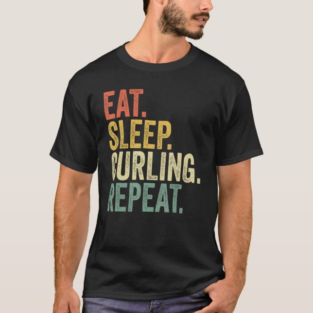 T-shirt Mangez Curling de sommeil Répétez Curling Retro le (Devant)